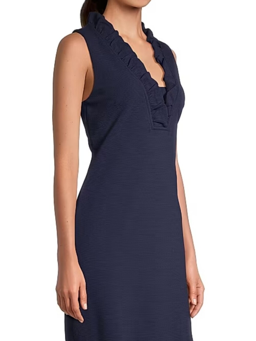 Michael Kors Navy Ruffle-Neck Sleeveless Dress